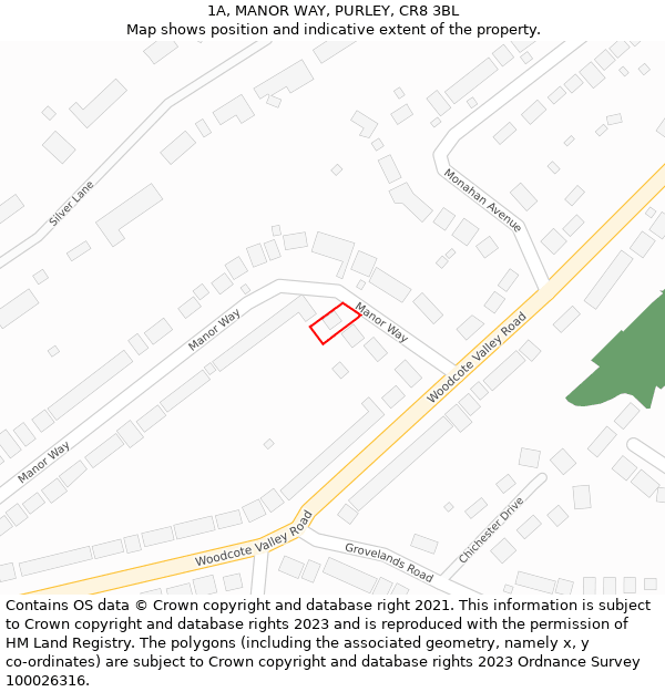 1A, MANOR WAY, PURLEY, CR8 3BL: Location map and indicative extent of plot