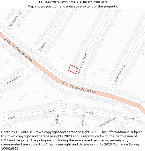 1A, MANOR WOOD ROAD, PURLEY, CR8 4LG: Location map and indicative extent of plot