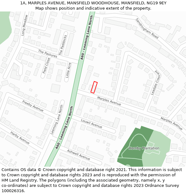 1A, MARPLES AVENUE, MANSFIELD WOODHOUSE, MANSFIELD, NG19 9EY: Location map and indicative extent of plot