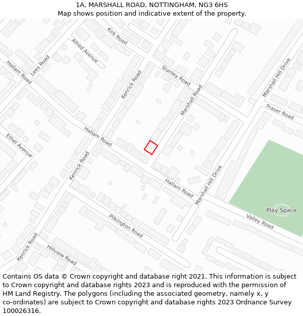 1A, MARSHALL ROAD, NOTTINGHAM, NG3 6HS: Location map and indicative extent of plot
