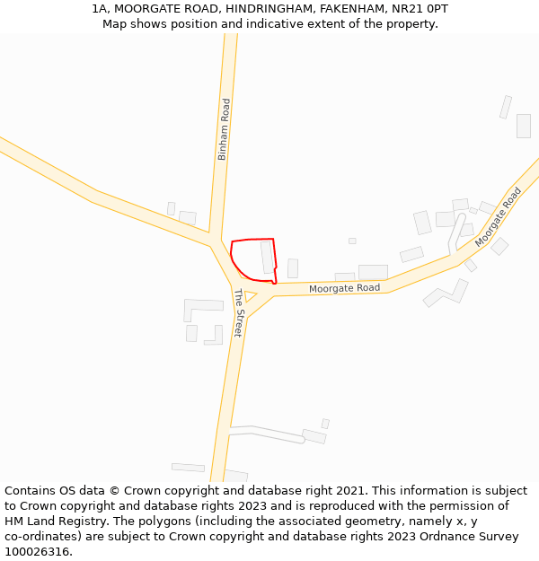 1A, MOORGATE ROAD, HINDRINGHAM, FAKENHAM, NR21 0PT: Location map and indicative extent of plot