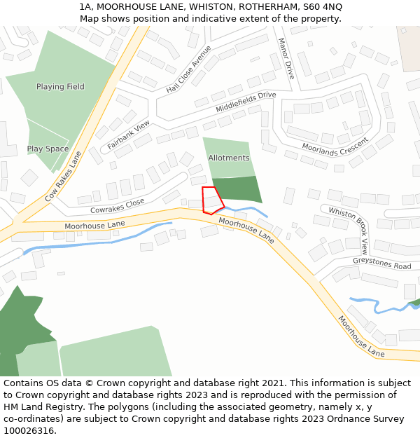 1A, MOORHOUSE LANE, WHISTON, ROTHERHAM, S60 4NQ: Location map and indicative extent of plot