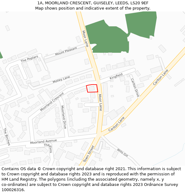 1A, MOORLAND CRESCENT, GUISELEY, LEEDS, LS20 9EF: Location map and indicative extent of plot