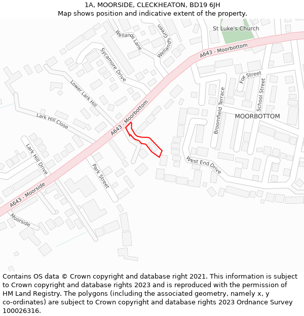 1A, MOORSIDE, CLECKHEATON, BD19 6JH: Location map and indicative extent of plot