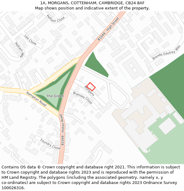 1A, MORGANS, COTTENHAM, CAMBRIDGE, CB24 8AF: Location map and indicative extent of plot