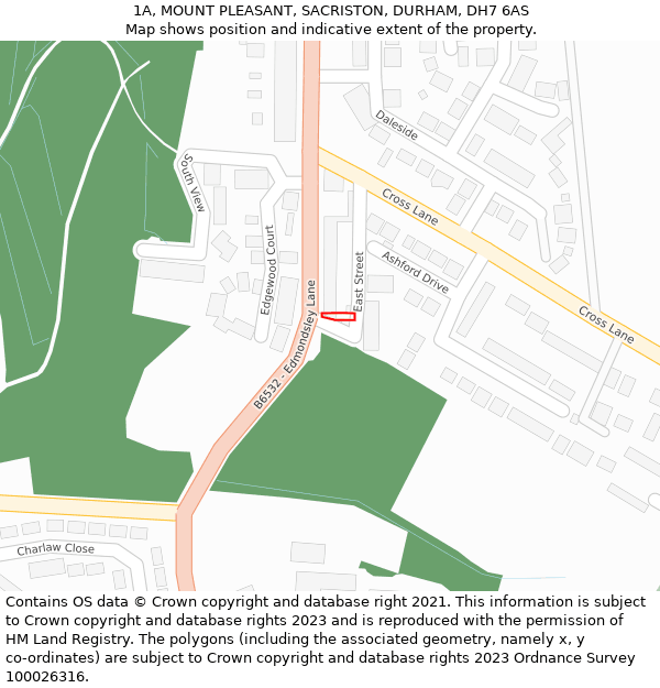 1A, MOUNT PLEASANT, SACRISTON, DURHAM, DH7 6AS: Location map and indicative extent of plot