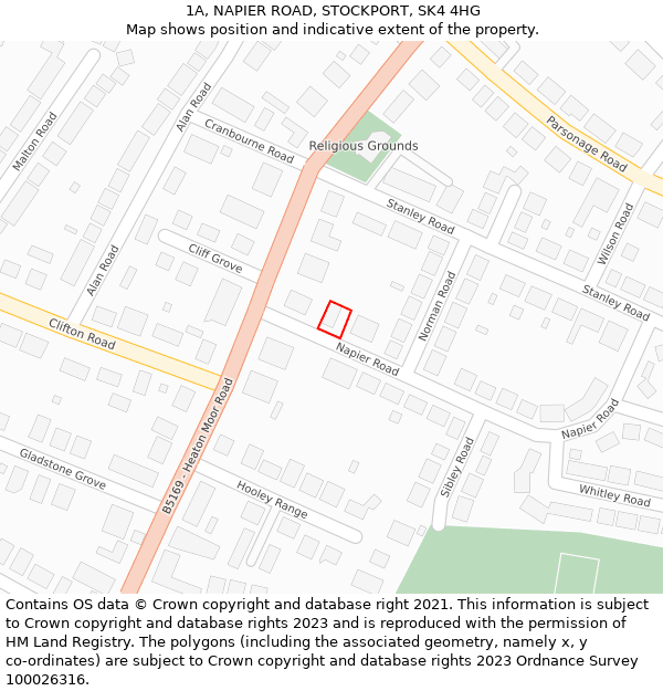 1A, NAPIER ROAD, STOCKPORT, SK4 4HG: Location map and indicative extent of plot