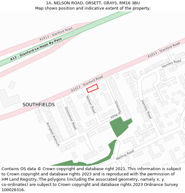 1A, NELSON ROAD, ORSETT, GRAYS, RM16 3BU: Location map and indicative extent of plot