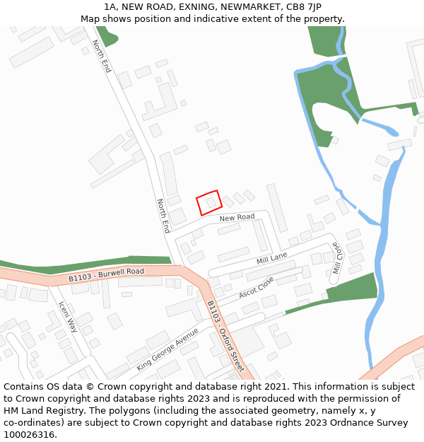 1A, NEW ROAD, EXNING, NEWMARKET, CB8 7JP: Location map and indicative extent of plot