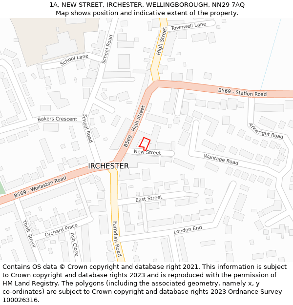 1A, NEW STREET, IRCHESTER, WELLINGBOROUGH, NN29 7AQ: Location map and indicative extent of plot