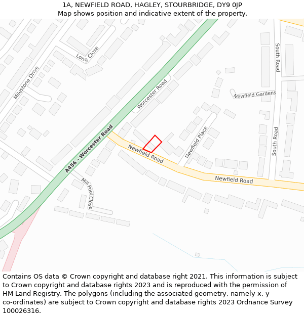 1A, NEWFIELD ROAD, HAGLEY, STOURBRIDGE, DY9 0JP: Location map and indicative extent of plot