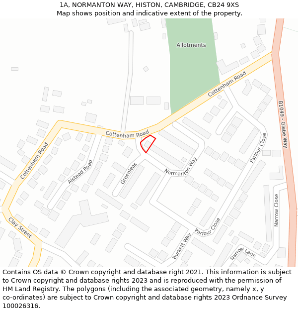 1A, NORMANTON WAY, HISTON, CAMBRIDGE, CB24 9XS: Location map and indicative extent of plot