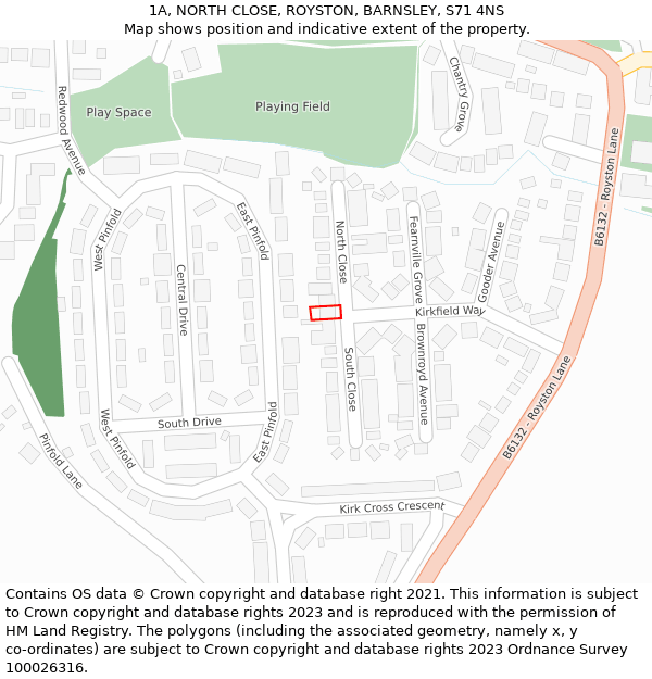 1A, NORTH CLOSE, ROYSTON, BARNSLEY, S71 4NS: Location map and indicative extent of plot