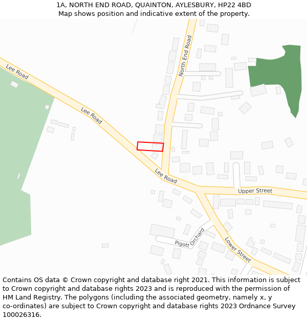 1A, NORTH END ROAD, QUAINTON, AYLESBURY, HP22 4BD: Location map and indicative extent of plot