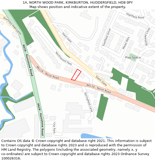 1A, NORTH WOOD PARK, KIRKBURTON, HUDDERSFIELD, HD8 0PY: Location map and indicative extent of plot