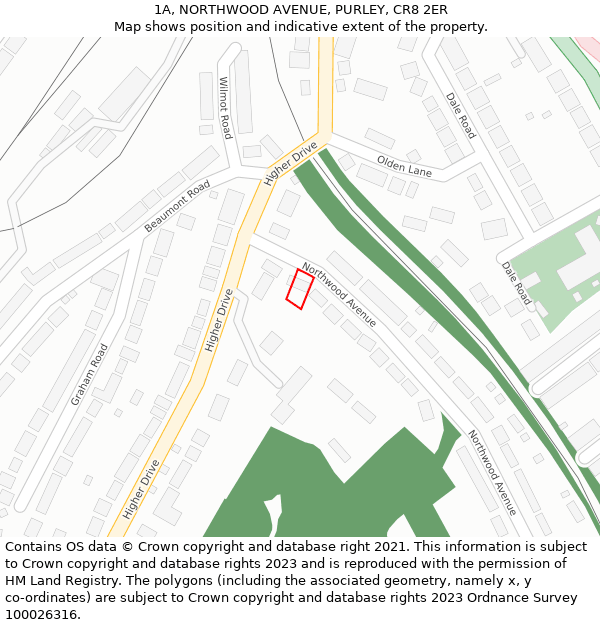 1A, NORTHWOOD AVENUE, PURLEY, CR8 2ER: Location map and indicative extent of plot