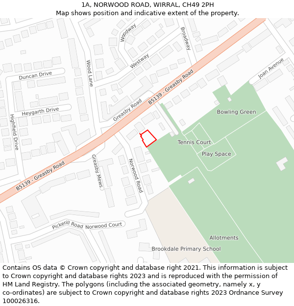 1A, NORWOOD ROAD, WIRRAL, CH49 2PH: Location map and indicative extent of plot