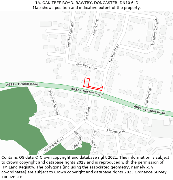 1A, OAK TREE ROAD, BAWTRY, DONCASTER, DN10 6LD: Location map and indicative extent of plot