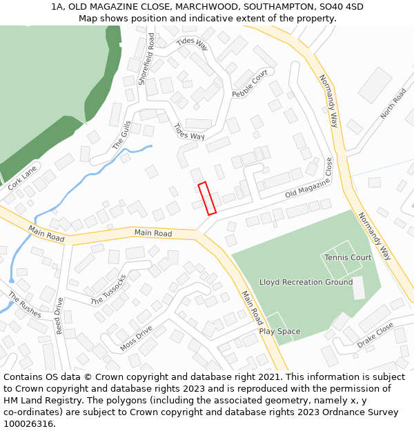 1A, OLD MAGAZINE CLOSE, MARCHWOOD, SOUTHAMPTON, SO40 4SD: Location map and indicative extent of plot