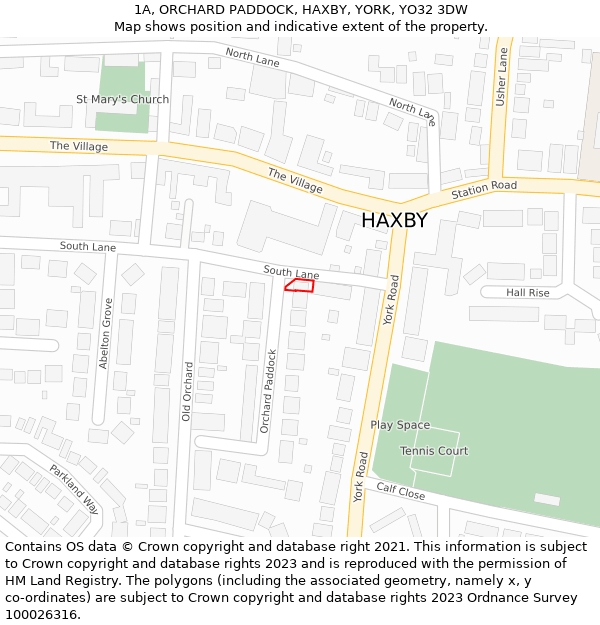 1A, ORCHARD PADDOCK, HAXBY, YORK, YO32 3DW: Location map and indicative extent of plot