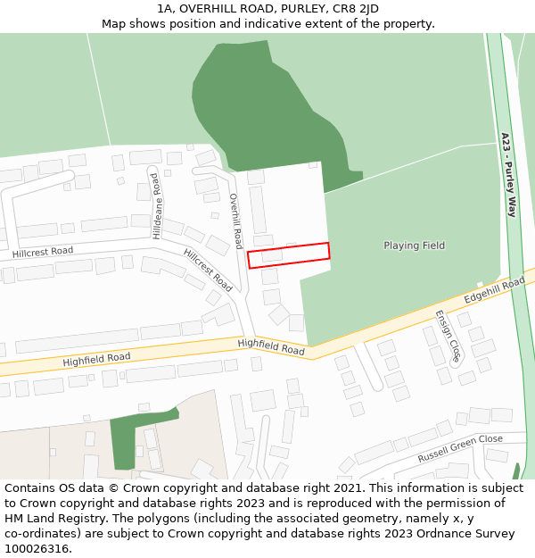 1A, OVERHILL ROAD, PURLEY, CR8 2JD: Location map and indicative extent of plot