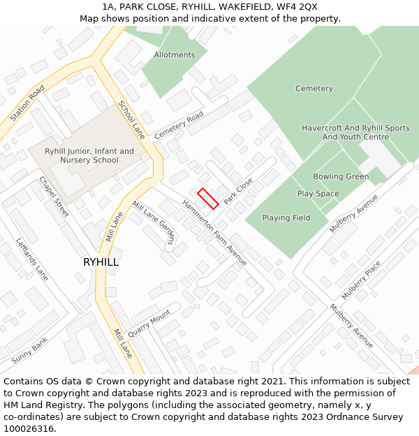 1A, PARK CLOSE, RYHILL, WAKEFIELD, WF4 2QX: Location map and indicative extent of plot