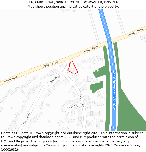 1A, PARK DRIVE, SPROTBROUGH, DONCASTER, DN5 7LA: Location map and indicative extent of plot