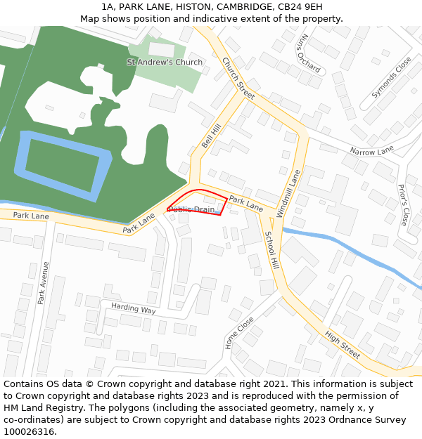 1A, PARK LANE, HISTON, CAMBRIDGE, CB24 9EH: Location map and indicative extent of plot