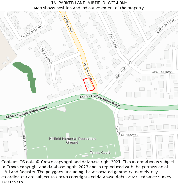 1A, PARKER LANE, MIRFIELD, WF14 9NY: Location map and indicative extent of plot