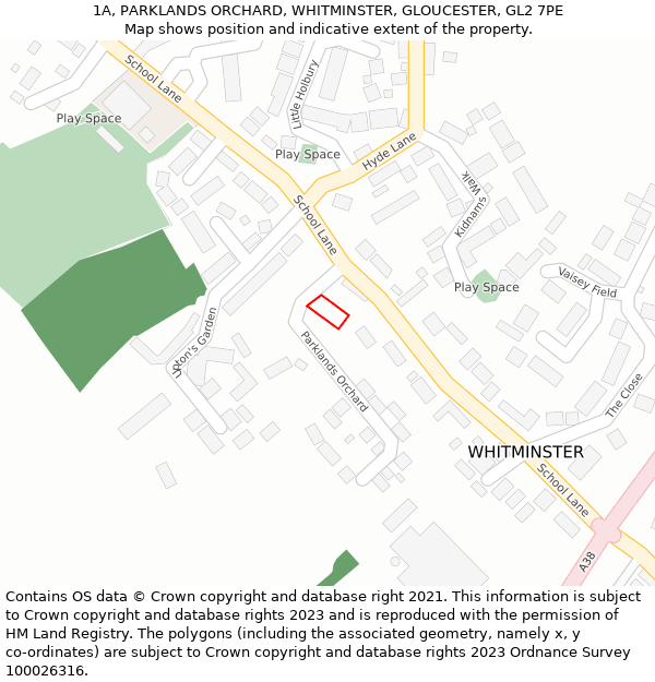 1A, PARKLANDS ORCHARD, WHITMINSTER, GLOUCESTER, GL2 7PE: Location map and indicative extent of plot