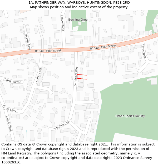 1A, PATHFINDER WAY, WARBOYS, HUNTINGDON, PE28 2RD: Location map and indicative extent of plot