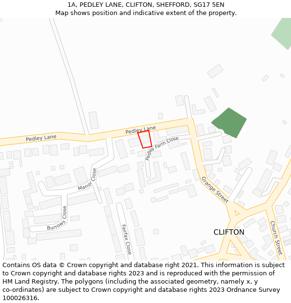 1A, PEDLEY LANE, CLIFTON, SHEFFORD, SG17 5EN: Location map and indicative extent of plot