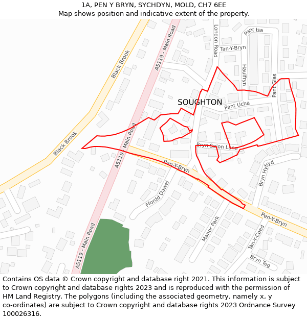 1A, PEN Y BRYN, SYCHDYN, MOLD, CH7 6EE: Location map and indicative extent of plot