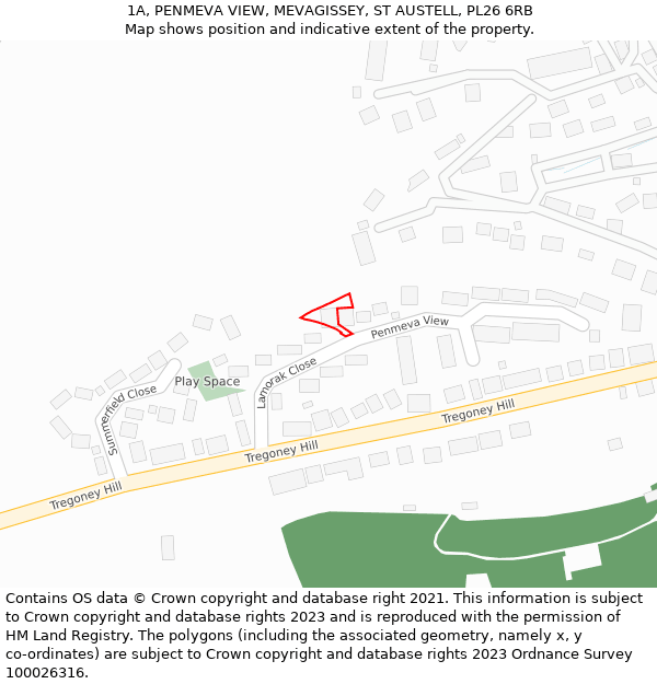 1A, PENMEVA VIEW, MEVAGISSEY, ST AUSTELL, PL26 6RB: Location map and indicative extent of plot