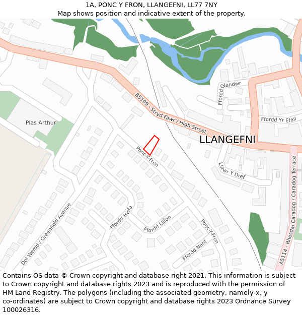 1A, PONC Y FRON, LLANGEFNI, LL77 7NY: Location map and indicative extent of plot