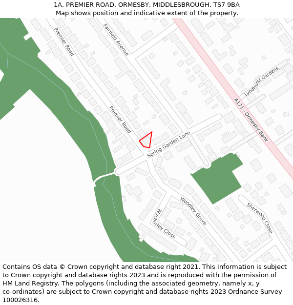 1A, PREMIER ROAD, ORMESBY, MIDDLESBROUGH, TS7 9BA: Location map and indicative extent of plot