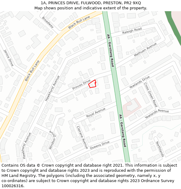 1A, PRINCES DRIVE, FULWOOD, PRESTON, PR2 9XQ: Location map and indicative extent of plot