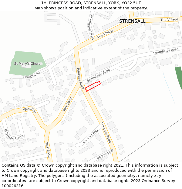 1A, PRINCESS ROAD, STRENSALL, YORK, YO32 5UE: Location map and indicative extent of plot