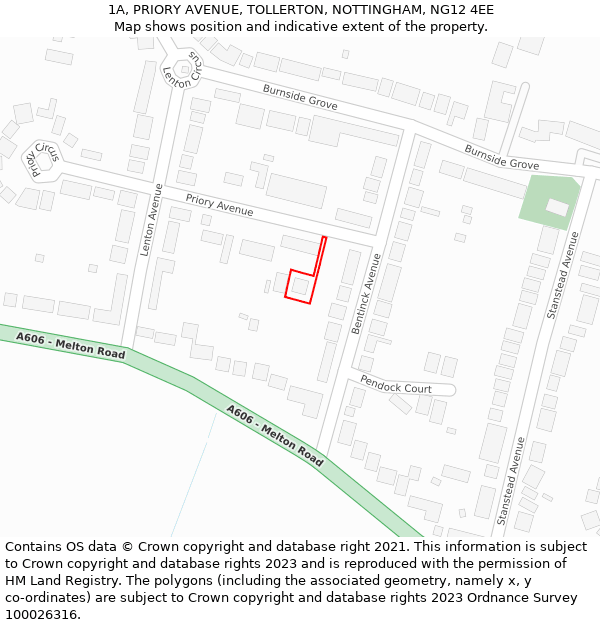 1A, PRIORY AVENUE, TOLLERTON, NOTTINGHAM, NG12 4EE: Location map and indicative extent of plot