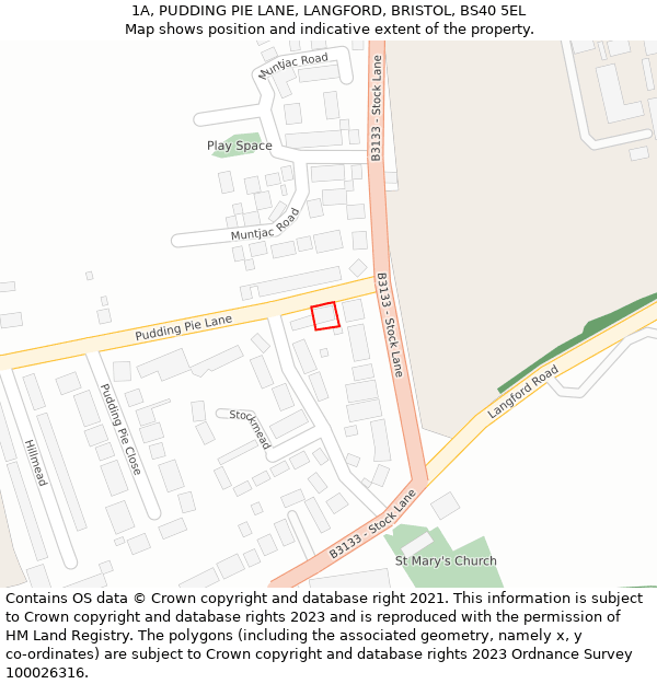 1A, PUDDING PIE LANE, LANGFORD, BRISTOL, BS40 5EL: Location map and indicative extent of plot