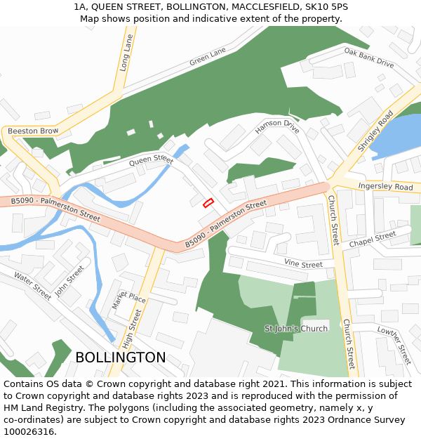 1A, QUEEN STREET, BOLLINGTON, MACCLESFIELD, SK10 5PS: Location map and indicative extent of plot
