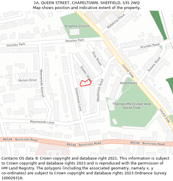 1A, QUEEN STREET, CHAPELTOWN, SHEFFIELD, S35 2WQ: Location map and indicative extent of plot