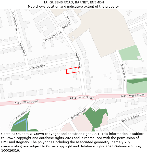 1A, QUEENS ROAD, BARNET, EN5 4DH: Location map and indicative extent of plot