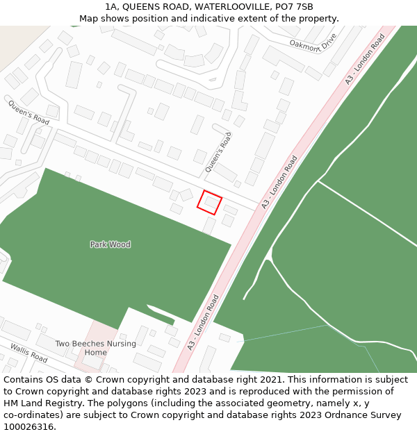 1A, QUEENS ROAD, WATERLOOVILLE, PO7 7SB: Location map and indicative extent of plot