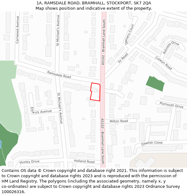 1A, RAMSDALE ROAD, BRAMHALL, STOCKPORT, SK7 2QA: Location map and indicative extent of plot