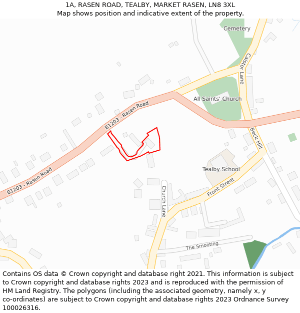 1A, RASEN ROAD, TEALBY, MARKET RASEN, LN8 3XL: Location map and indicative extent of plot