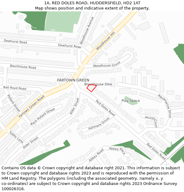 1A, RED DOLES ROAD, HUDDERSFIELD, HD2 1AT: Location map and indicative extent of plot