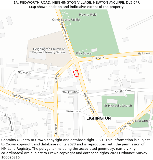 1A, REDWORTH ROAD, HEIGHINGTON VILLAGE, NEWTON AYCLIFFE, DL5 6PR: Location map and indicative extent of plot