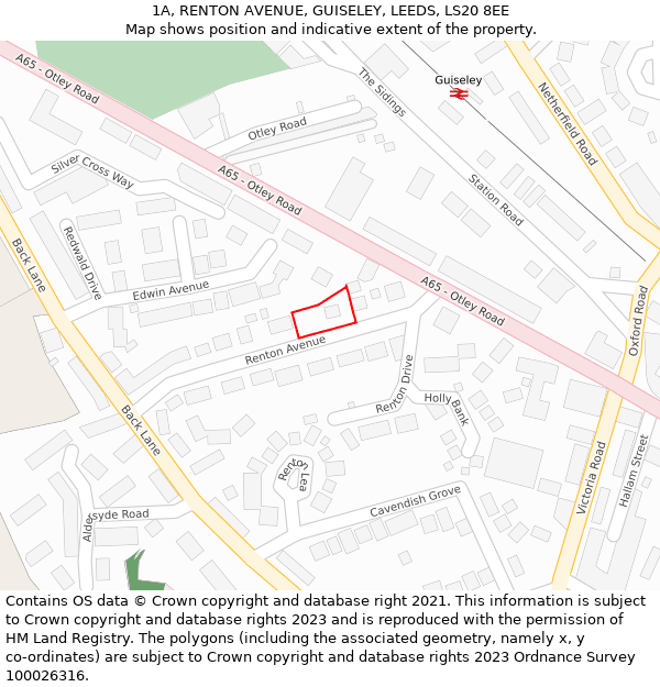 1A, RENTON AVENUE, GUISELEY, LEEDS, LS20 8EE: Location map and indicative extent of plot