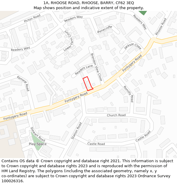 1A, RHOOSE ROAD, RHOOSE, BARRY, CF62 3EQ: Location map and indicative extent of plot